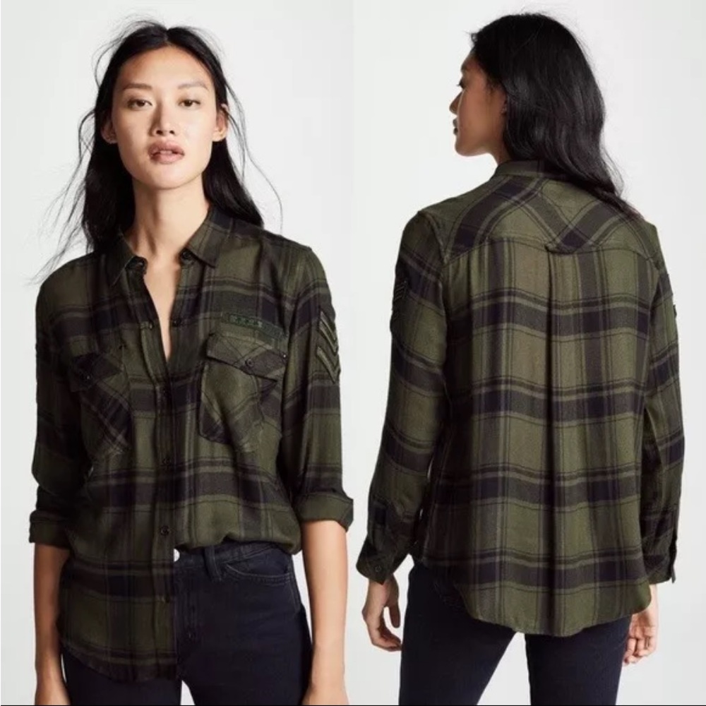 Rails Pepper Plaid Button Down Shirt - Olive and Black - XS